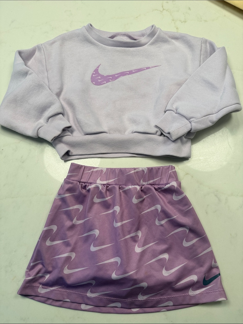 Nike Girls Lavender Crew Sweatshirt & Swoosh Print Skirt Set